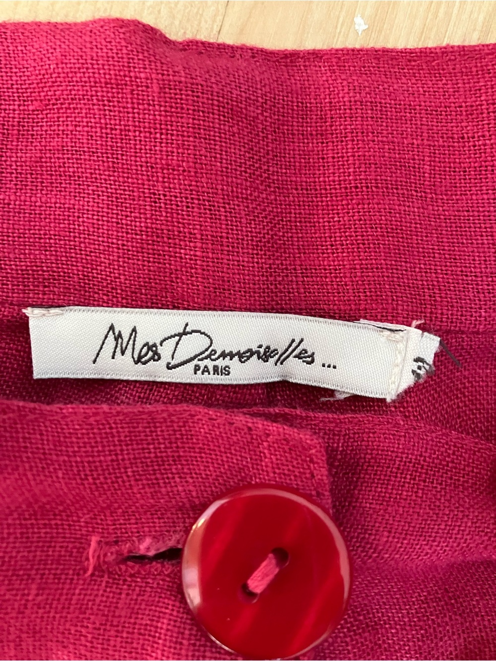Mes Demoiselles Raspberry-Pink Button Front Linen Pants - Picture 2 of 9
